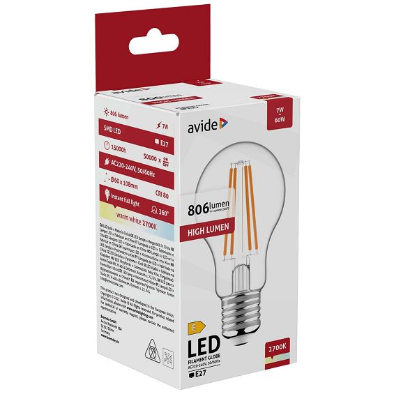 Avide Sijalica, LED 7W, E27, 2700K, 360°, 230V AC - Globe 7W E27