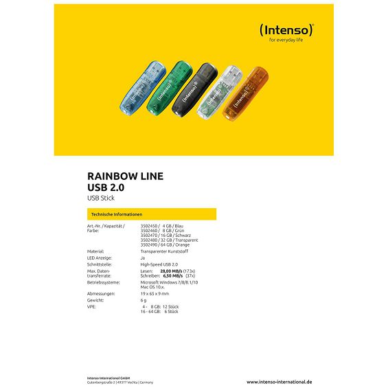(Intenso) USB Flash drive 64GB Hi-Speed USB 2.0, Rainbow Line, ORANGE - USB2.0-64GB/Rainbow