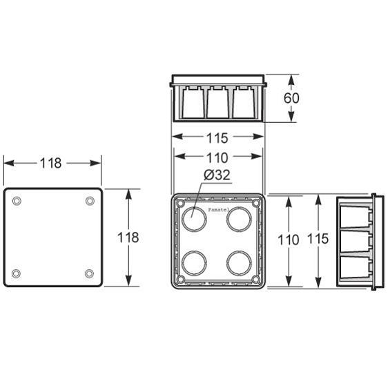 Famatel Razvodna kutija podžbuk 100x100, IP30 - 3201-RKP/100x100