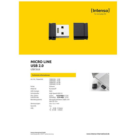 (Intenso) USB Flash drive 16GB Hi-Speed USB 2.0, Micro Line - ML16