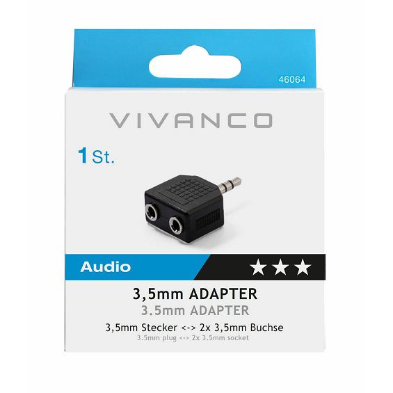 Adapter VIVANCO 46064, 3.5mm jack M na 2x 3.5mm jack Ž