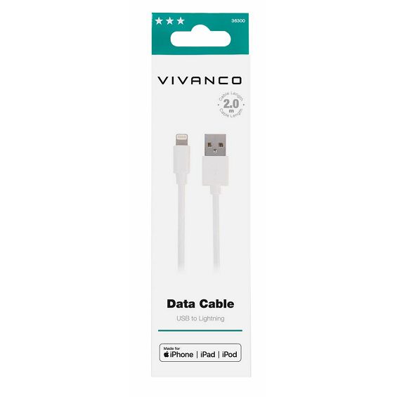 Kabel VIVANCO 36300, Lightning, 2m, bijeli