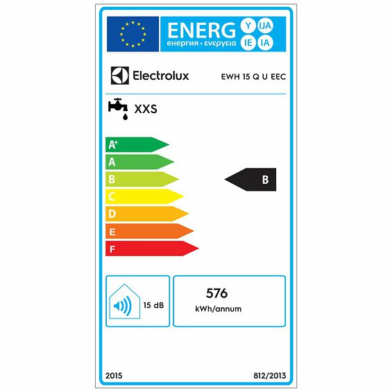 Electrolux Bojler 15 lit., Cijevni električni grijač (TEN), 2kW, IPX4 - EWH 15 Q U EEC