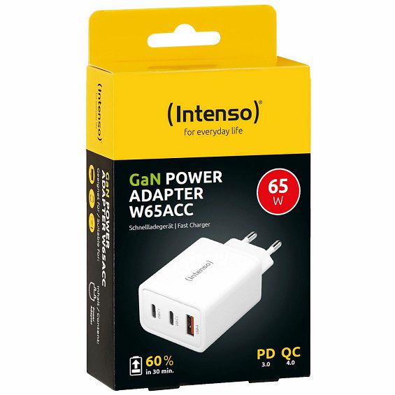 (Intenso) Punjač kučni, brzi, 1 x USB-A, 2 x UCB-C, 3A, 65W - Power Adapter W65ACC GaN