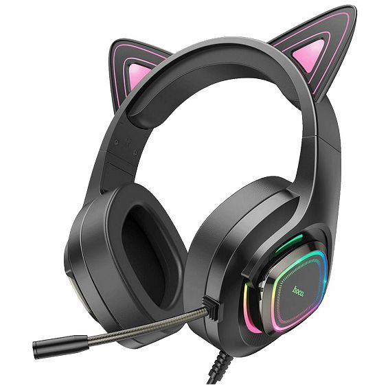 hoco. Slušalice sa mikrofonom, gaming, USB/3.5 mm, LED - W107 Cute Cat Black/Pink