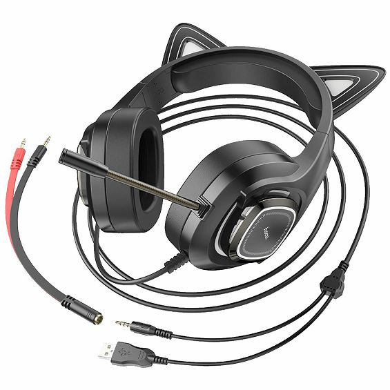 hoco. Slušalice sa mikrofonom, gaming, USB/3.5 mm, LED - W107 Cute Cat Black/Pink