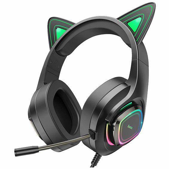 hoco. Slušalice sa mikrofonom, gaming, USB/3.5 mm, LED - W107 Cute Cat Black/Green