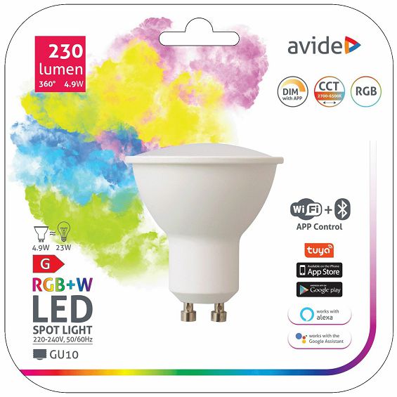 Avide Pametna žarulja, LED 4.9W, GU10, RGB+W, WiFi, Bluetooth - Smart LED GU10 4.9W RGB WiFi