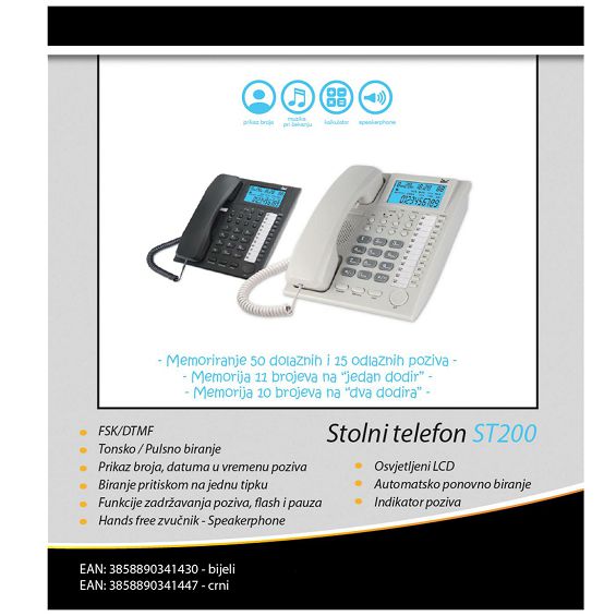MeanIT Telefon analogni, stolni, LCD zaslon, bijeli - ST200 White