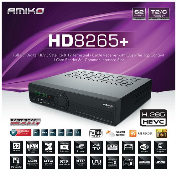 Amiko Prijemnik DVB-S2+T2/C, HEVC, Stalker, FullHD, CX, CI+ - HD-8265+