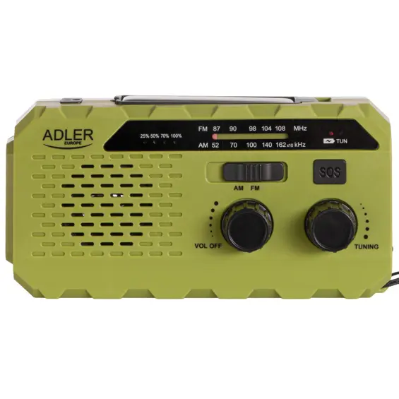 Adler AD 1197 Green solarni radio s ručnom dinamo punjačem, lampom i power bankom
