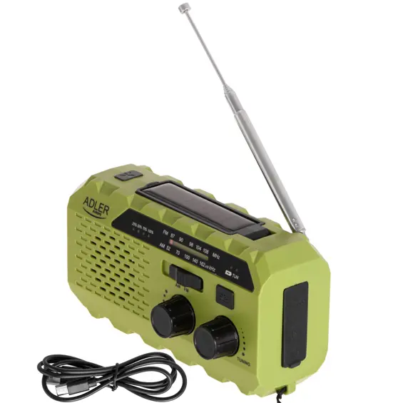 Adler AD 1197 Green solarni radio s ručnom dinamo punjačem, lampom i power bankom