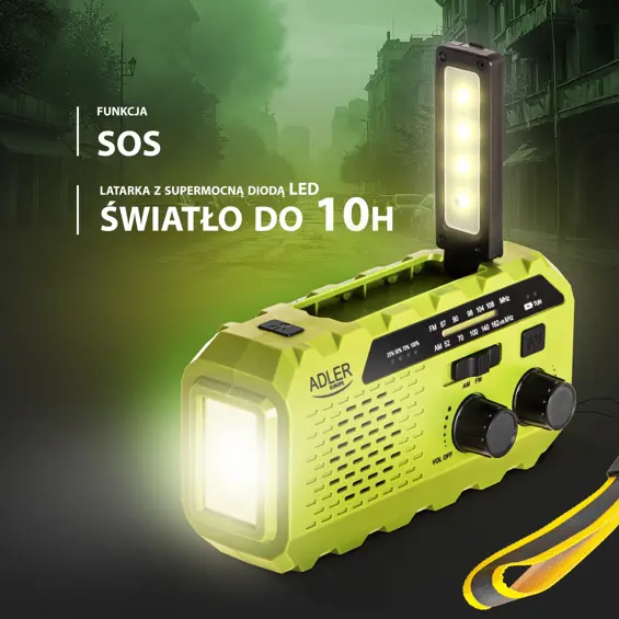 Adler AD 1197 Green solarni radio s ručnom dinamo punjačem, lampom i power bankom