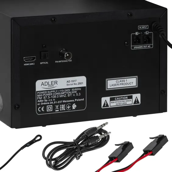 Adler AD 1917 Mini Hi-Fi Sustav – Bluetooth 5.3, CD, USB, FM Radio, 2 × 25 W RMS