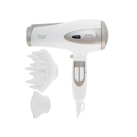 Adler AD 2248WC Sušilo za Kosu s Ionizacijom – 2200 W, Difuzor i Koncentrator, Bijela/Šampanjac