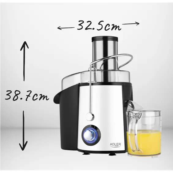 Adler AD 4128 Sokovnik – 1000 W, Veliki Otvor 75 mm, 2 Brzine, Posuda za Pulpu 2 L