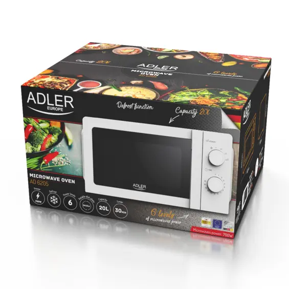 Adler AD 6205 Mikrovalna Pećnica 20 L – 700 W, 5 Razina Snage, Funkcija Odmrzavanja