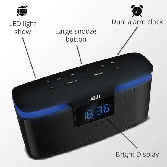 AKAI ABTS-M10 Budilica s FM Radio, Bluetooth, HandsFree, USB i microSD – S Baterijom