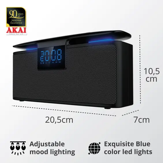 AKAI ABTS-M10 Budilica s FM Radio, Bluetooth, HandsFree, USB i microSD – S Baterijom