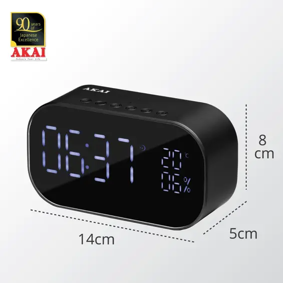 AKAI ABTS-S2 Budilica s FM Radio, Bluetooth, HandsFree, USB i microSD – Crna, S Baterijom