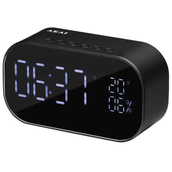 AKAI ABTS-S2 Budilica s FM Radio, Bluetooth, HandsFree, USB i microSD – Crna, S Baterijom