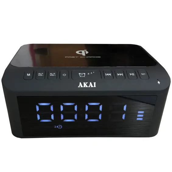 AKAI ACRB-1000 Budilica s Bluetooth, FM Radio, USB Portom i Bežičnim Punjačem – Crna