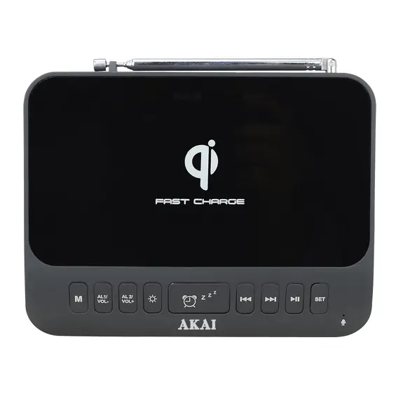 AKAI ACRB-1000 Budilica s Bluetooth, FM Radio, USB Portom i Bežičnim Punjačem – Crna