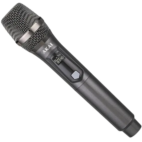 AKAI AMW-200 Bežični Dinamički Mikrofon, Do 30 m, Latencija 2,5s, Punjiva Baterija, LCD