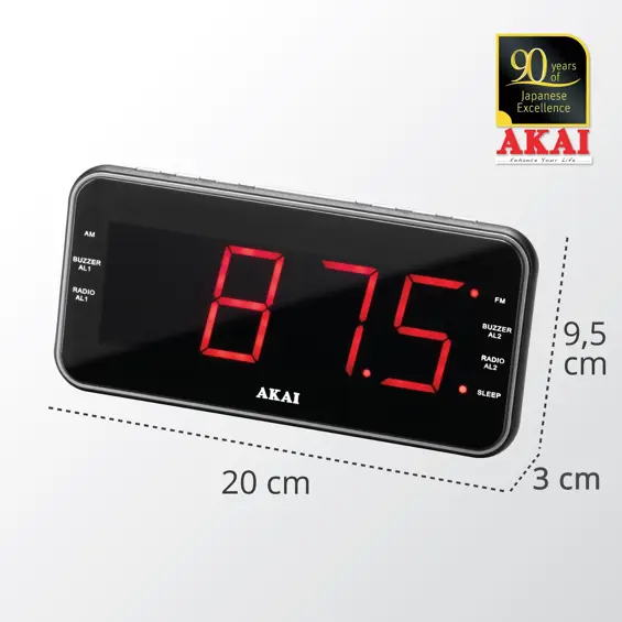 AKAI budilica s FM/AM radijom ACR-3899, LCD zaslon, USB punjač, zidna montaža