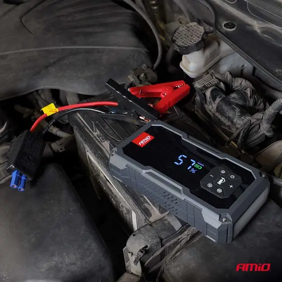 AMiO 04674 Jump Starter 4u1 PRO 600 A – 7200 mAh, kompresor 150 PSI, powerbank i LED