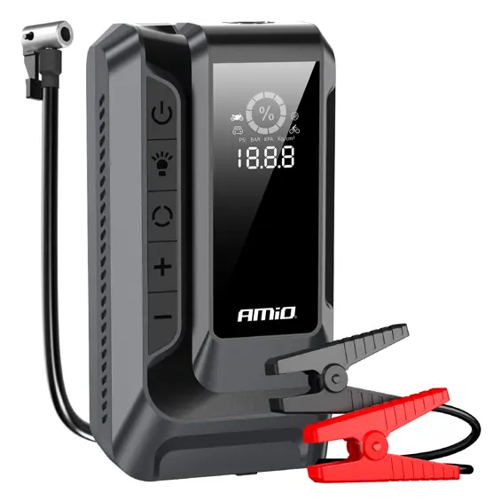 AMiO 04677 Jump Starter 4u1 1600 A – 12.000 mAh, kompresor 150 PSI, powerbank i LED