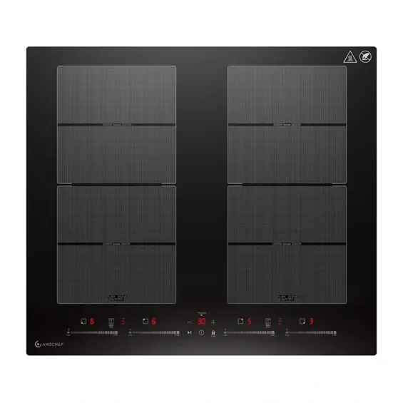 AMZCHEF CE-FS-I74S-FFDD10 – Ugradbena indukcijska ploča s 4 zone, 7400 W, 2 FlexZone područja, Boost funkcija, 60 cm
