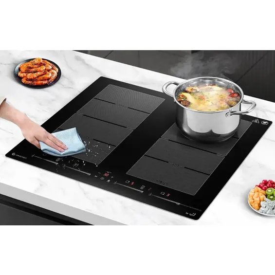 AMZCHEF CE-FS-I74S-FFDD10 – Ugradbena indukcijska ploča s 4 zone, 7400 W, 2 FlexZone područja, Boost funkcija, 60 cm