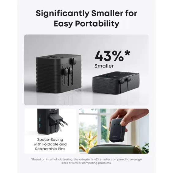 Anker Nano Putni Adapter (5-u-1, 20W) - Univerzalni Punjač za Preko 200 Zemalja, Sklopivi Utikači, Crn (Model A9215)