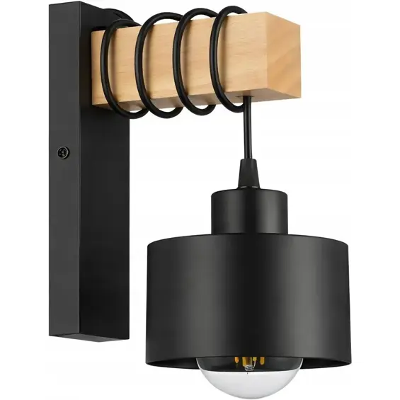 APTEL ZD192 zidna lampa E27 – drvo i čelik, loft dizajn, do 35 W, crna