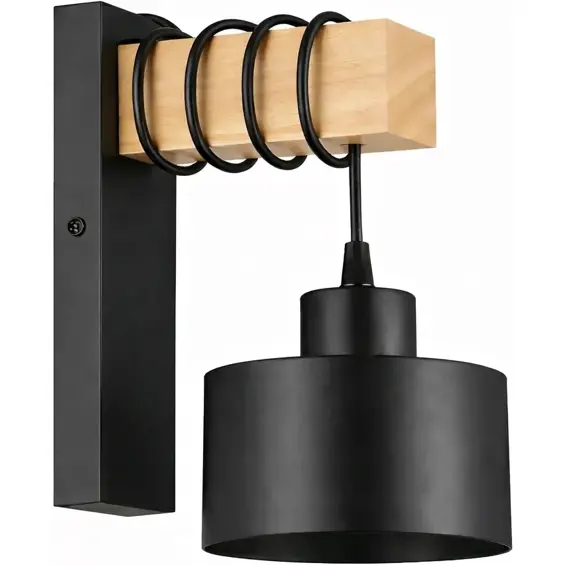 APTEL ZD192 zidna lampa E27 – drvo i čelik, loft dizajn, do 35 W, crna