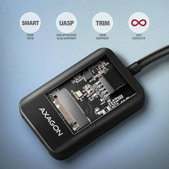 AXAGON ADM2-AM USB-A adapter za M.2 NVMe i SATA SSD do 10 Gb/s