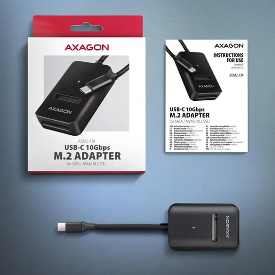 AXAGON ADM2-AM USB-A adapter za M.2 NVMe i SATA SSD do 10 Gb/s