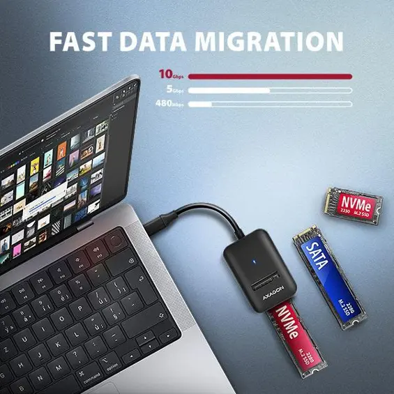 AXAGON ADM2-AM USB-A adapter za M.2 NVMe i SATA SSD do 10 Gb/s