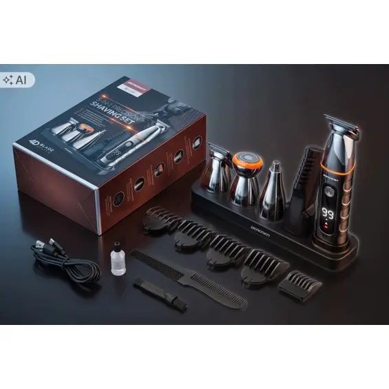 BERDSEN BD-270 – Višenamjenski trimer i električni brijač 15 u 1, 5 glava, USB-C, LED zaslon, IPX6, do 90 min rada