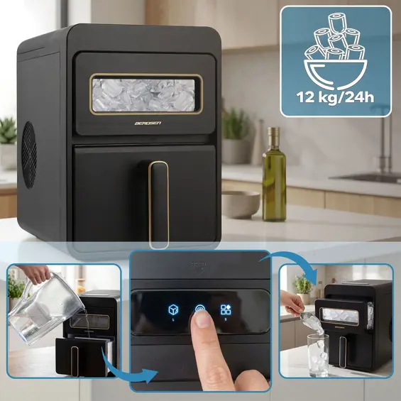 Berdsen BD-421 ledomat 112 W – 12 kg/24 h, spremnik 1,1 L, 2 veličine leda, AutoClean, crni