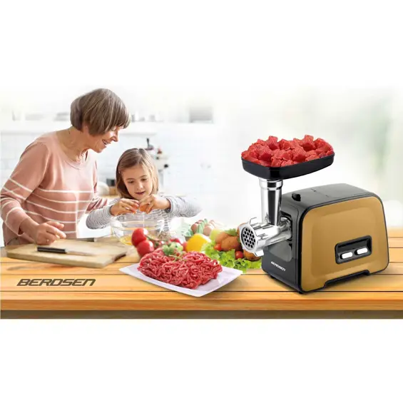 Berdsen BD-601B električna mašina za mljevenje mesa 1200 W – 3 rešetke, nastavci za povrće, Reverse