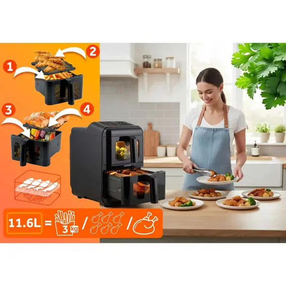 Berdsen BD-663 Air Fryer dvokomorna friteza na vrući zrak 11,6 L 3000 W – 9 programa, Dual Zone