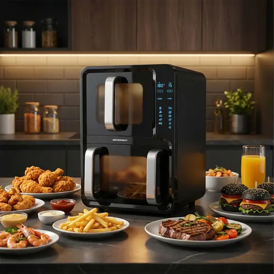 Berdsen BD-664 Air Fryer dvokomorna friteza na vrući zrak 12 L 2800 W – 8 programa, 2 košare, crna