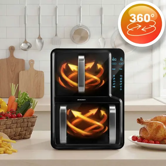 Berdsen BD-664 Air Fryer dvokomorna friteza na vrući zrak 12 L 2800 W – 8 programa, 2 košare, crna