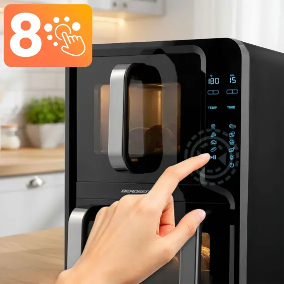 Berdsen BD-664 Air Fryer dvokomorna friteza na vrući zrak 12 L 2800 W – 8 programa, 2 košare, crna
