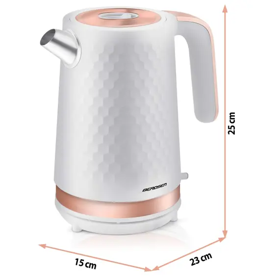 Berdsen BD-705 električno kuhalo za vodu 1,7 L 2200 W – metalno, 360° baza, bijelo-bakreno
