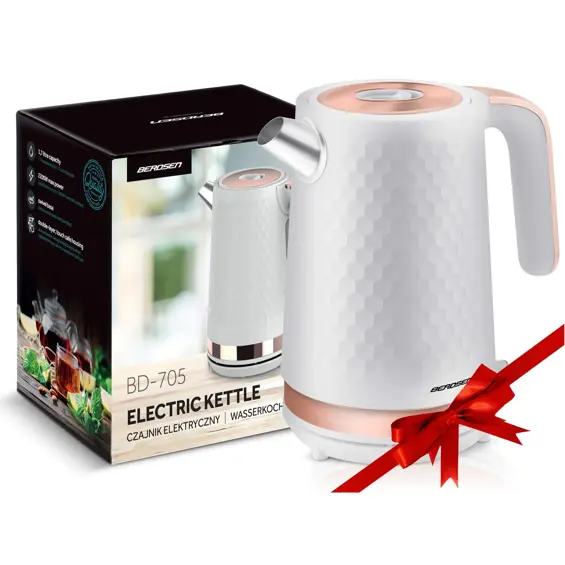Berdsen BD-705 električno kuhalo za vodu 1,7 L 2200 W – metalno, 360° baza, bijelo-bakreno