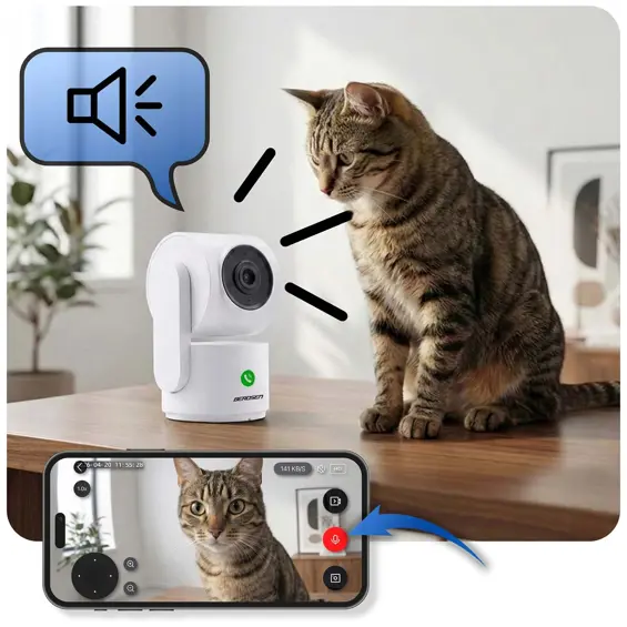 BERDSEN BD-942 – Rotirajuća Wi-Fi IP kamera 3 MP, noćni vid 10 m, praćenje pokreta, dvosmjerni zvuk, Tuya Smart, bijela