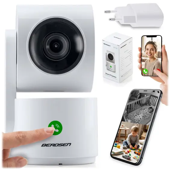 BERDSEN BD-942 – Rotirajuća Wi-Fi IP kamera 3 MP, noćni vid 10 m, praćenje pokreta, dvosmjerni zvuk, Tuya Smart, bijela